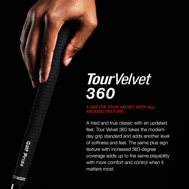 Golf Pride Tour Velvet 360 Golf Grip - Durable, Comfortable Grip Set for Clubs - Features Non-Slip Technology & a Softer Feel - Black - Image 2